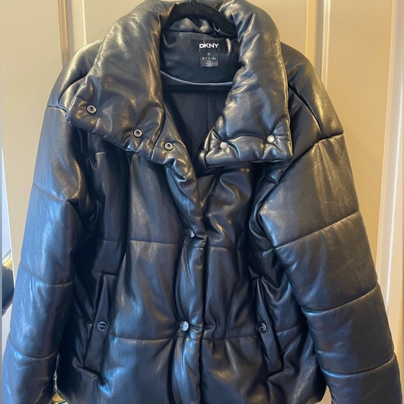 DKNY Faux-Leather Puffer Coat - Picture 2 of 4